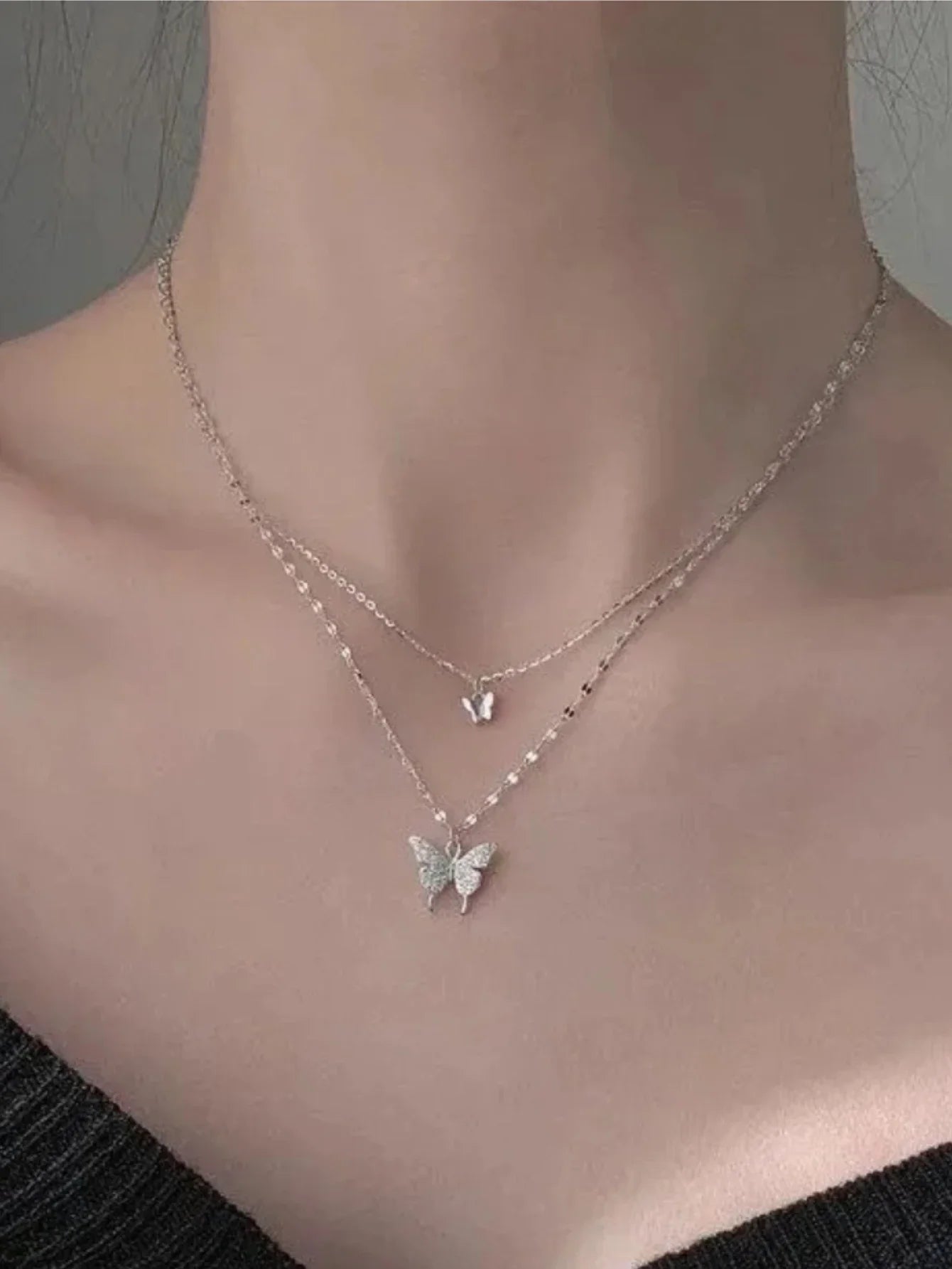 Double Layer Butterfly Necklace for Women