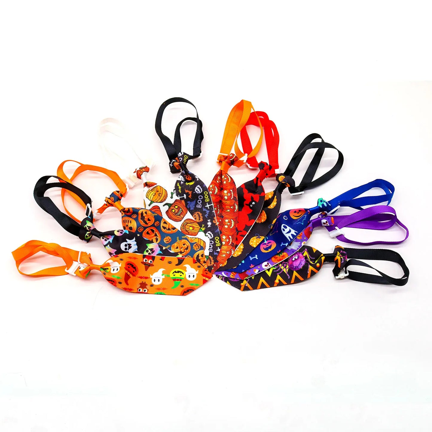 10PCS Adjustable Pet Bowties For Dogs and Cats Halloween Pumpkin Print