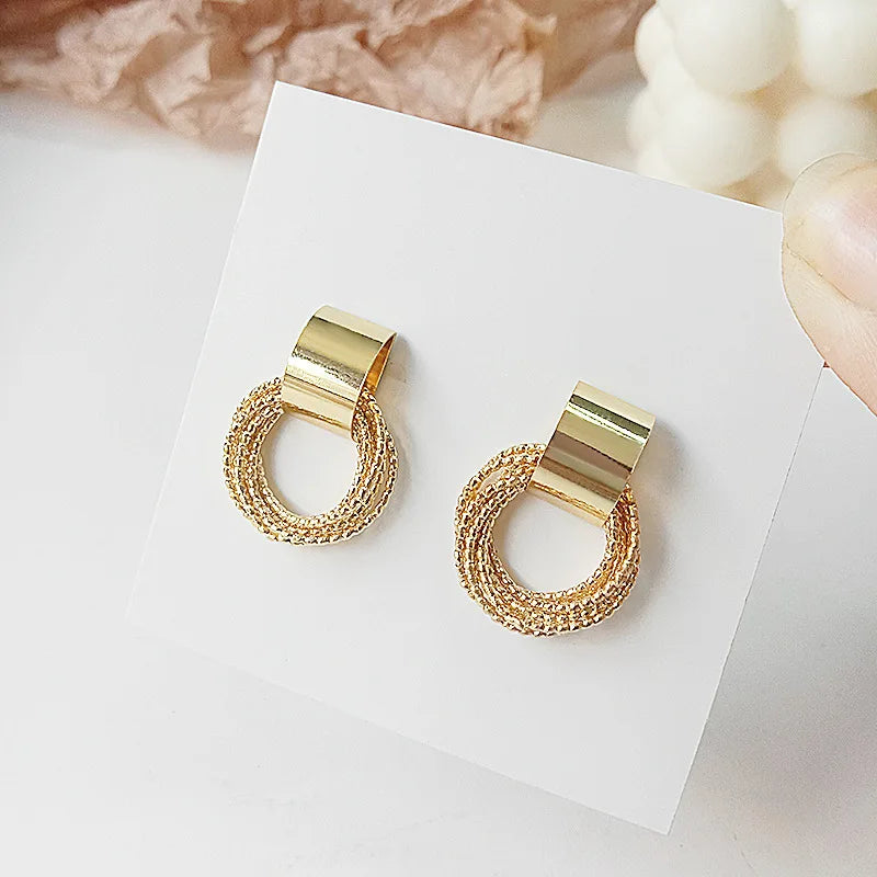 Retro Metal Gold mall Circle Stud Earrings