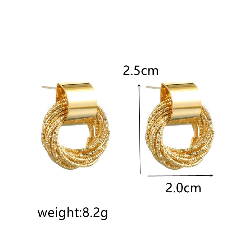 Retro Metal Gold mall Circle Stud Earrings