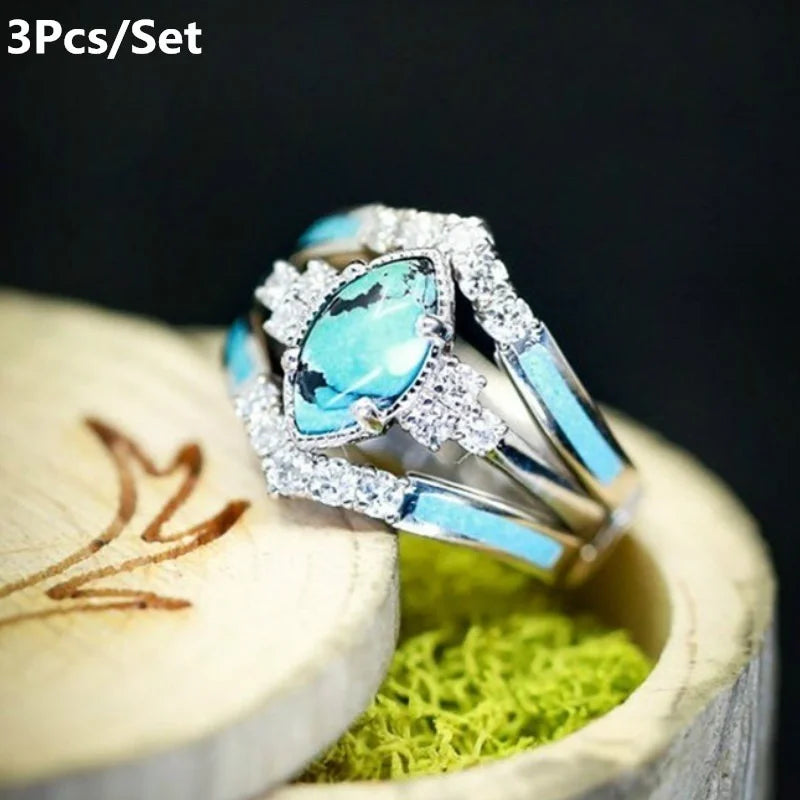 3PCS Natural Turquoise stone Ring Set