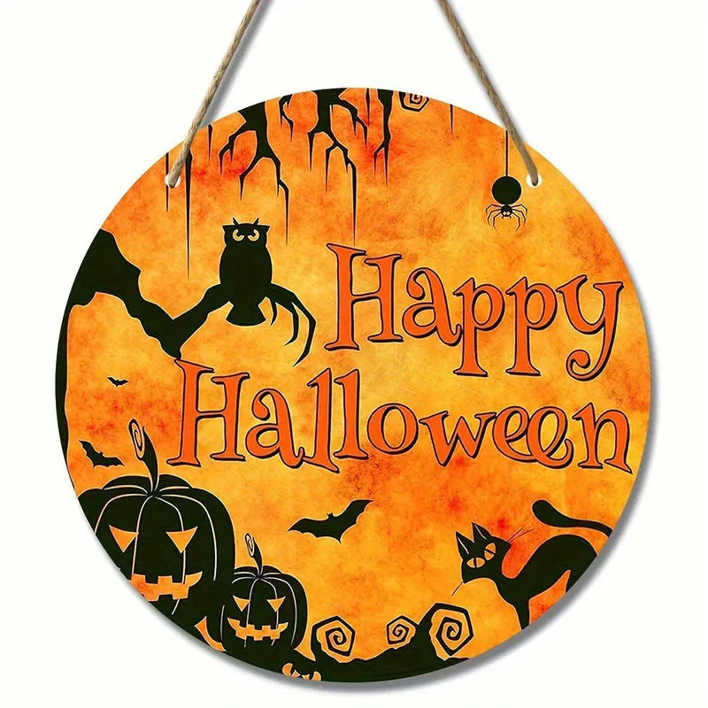 Halloween Wooden Wreath Logo Retro