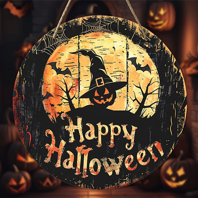 Halloween Wooden Wreath Logo Retro