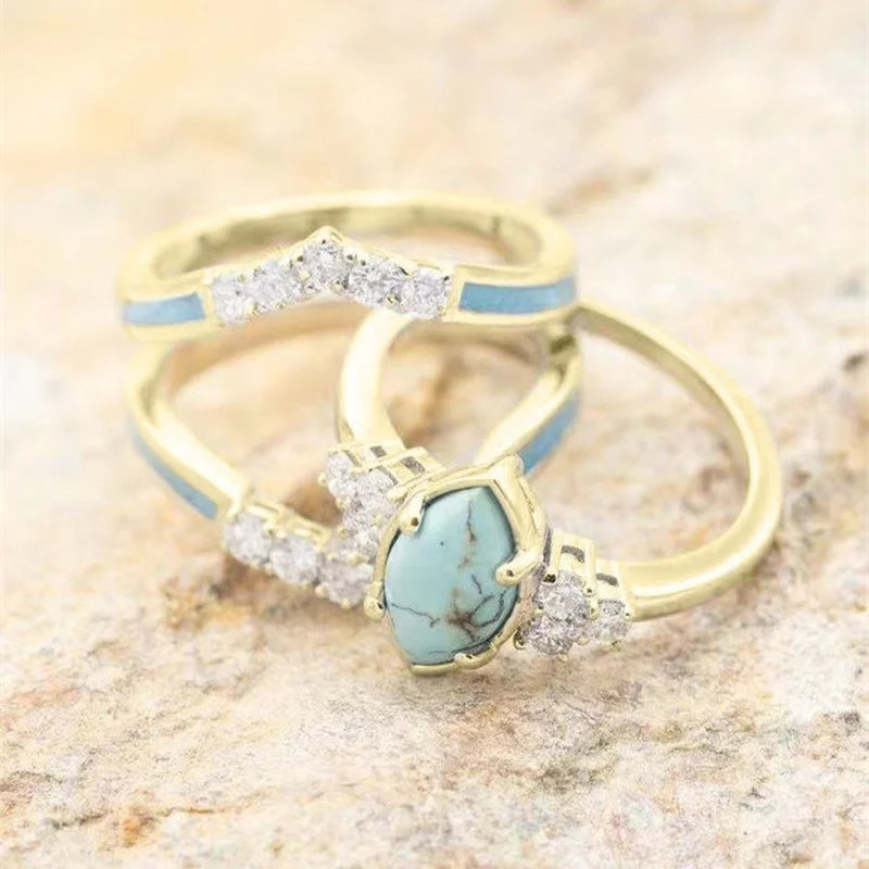 3PCS Natural Turquoise stone Ring Set