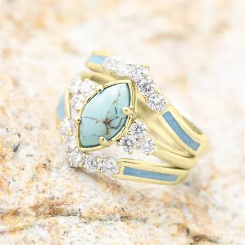 3PCS Natural Turquoise stone Ring Set